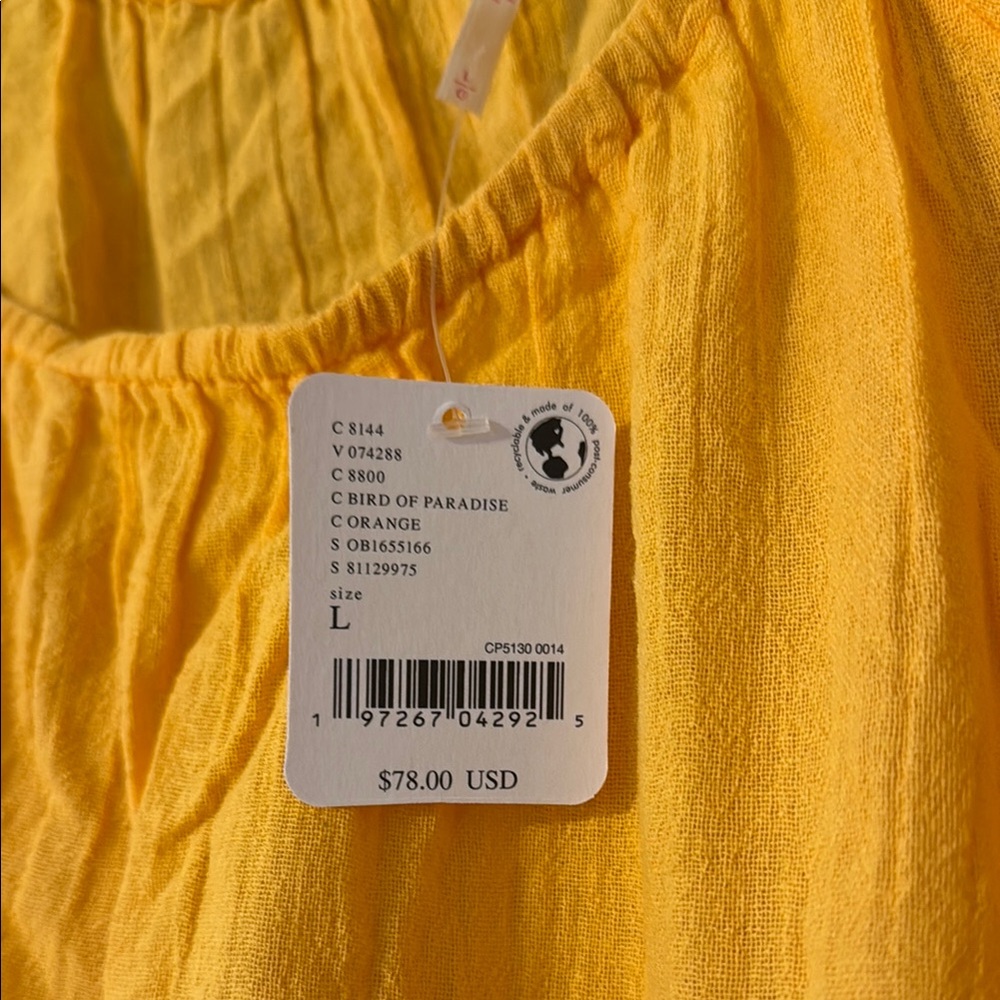 Free People Bright Yellow Short Sleeve Ruffle Hem Dress size large - NWT! - Picture 2 of 4